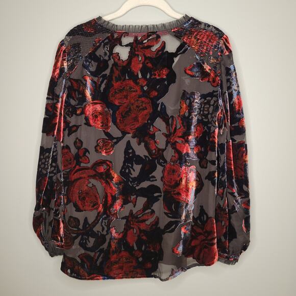 NWT Sundance Burnout Velvet Top Womens Size M Petite Dark Floral Rose Black Goth - Picture 7 of 13